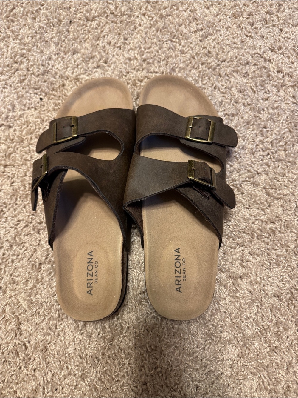WNS Arizona Jean Company Brown Double-Buckle Slide Sandals Sz 10 NWB